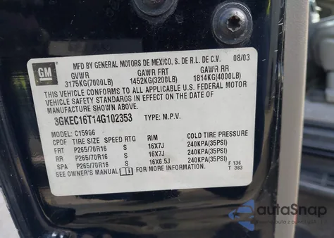 2004 GMC Yukon Xl 1500 Slt from USA, damaged, VIN 3GKEC16T14G102353